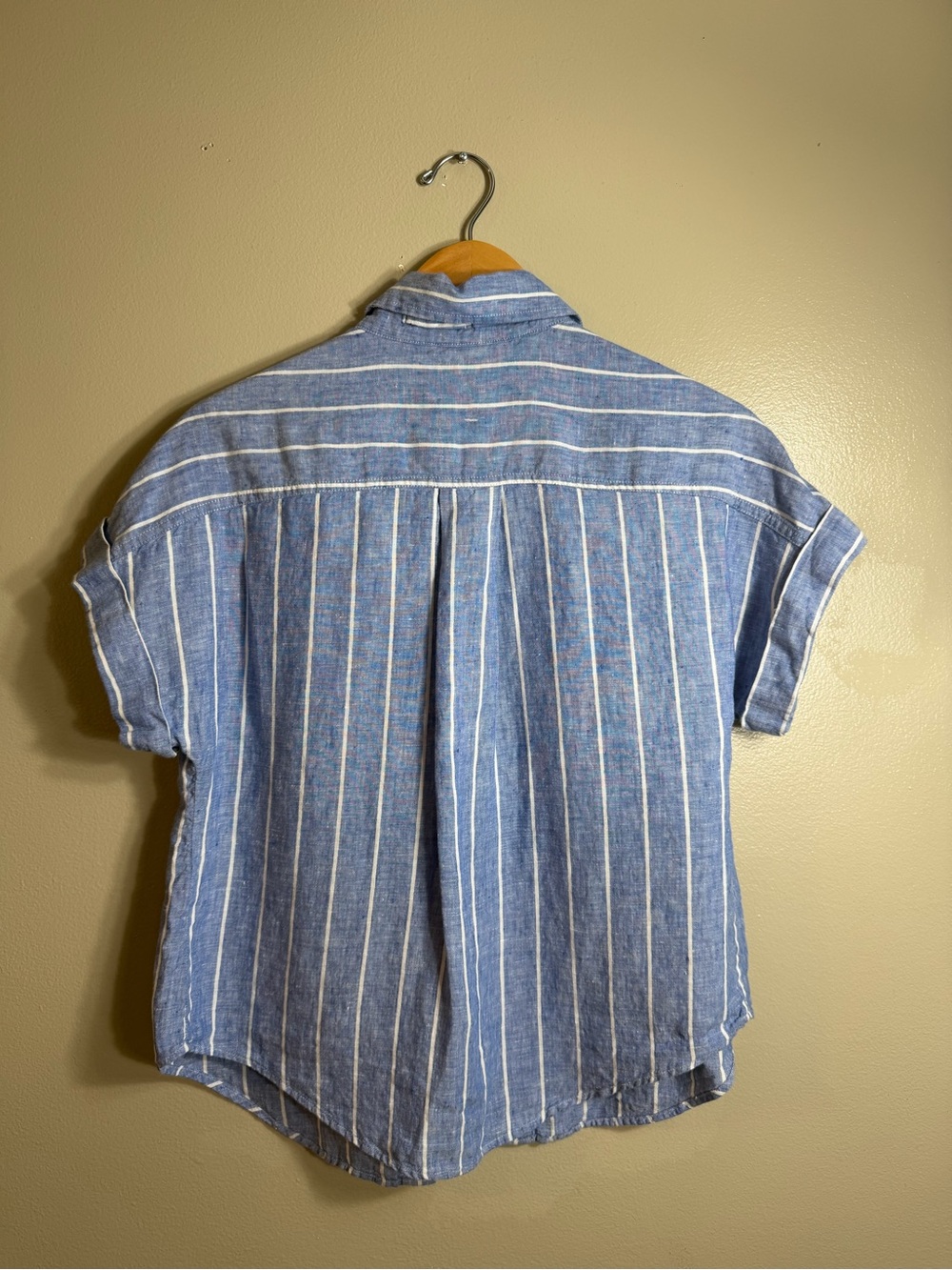 Banana Republic Linen Striped Button Front Shirt Petite XXS Blue White Coastal - Picture 4 of 4